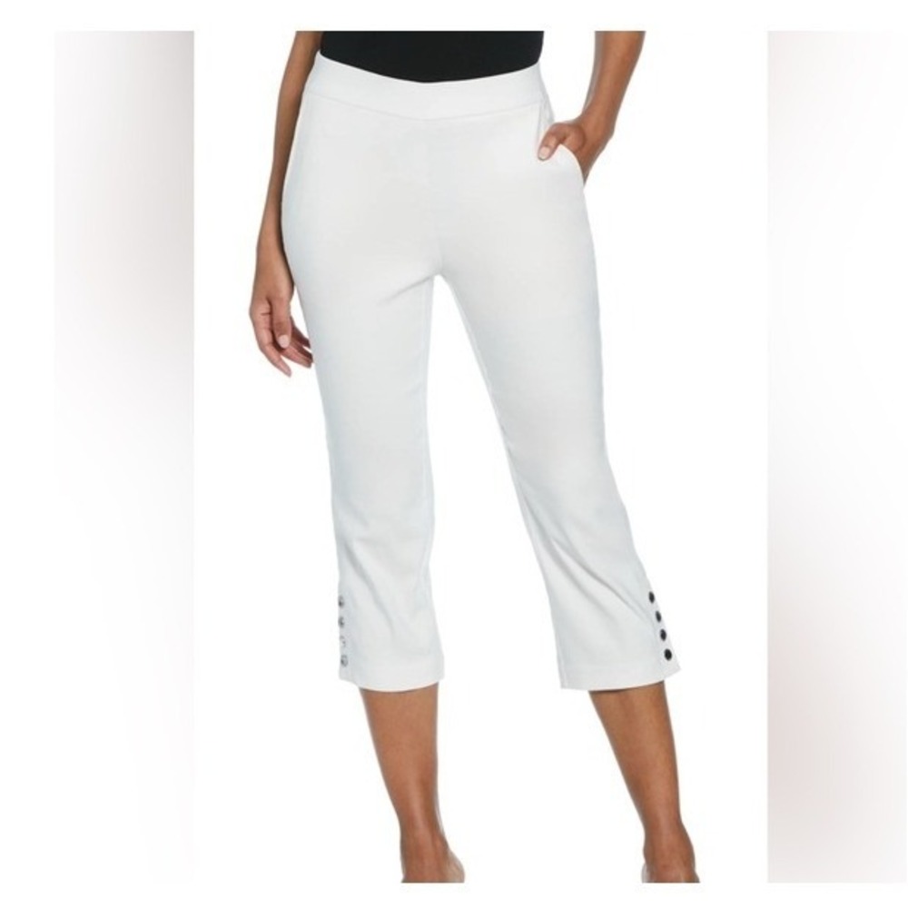 Rafaella Curvy White Capri Pants Button Detail Cropped Trousers Size 6